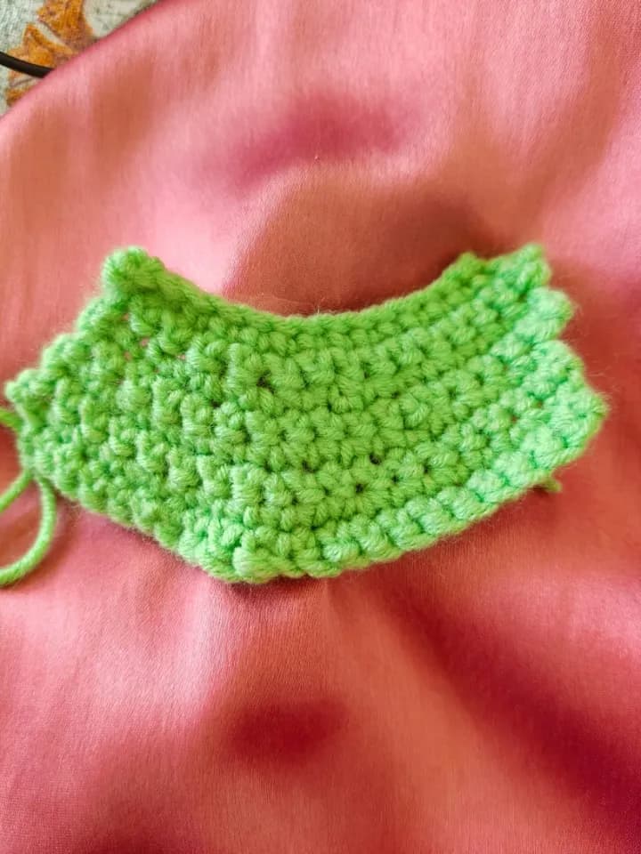First rows of single crochet in green yarn