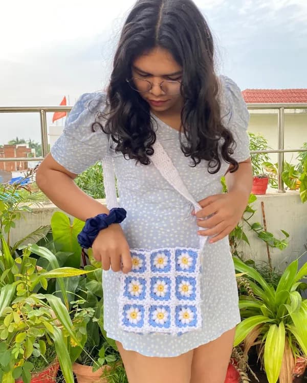 Wearing granny square bag